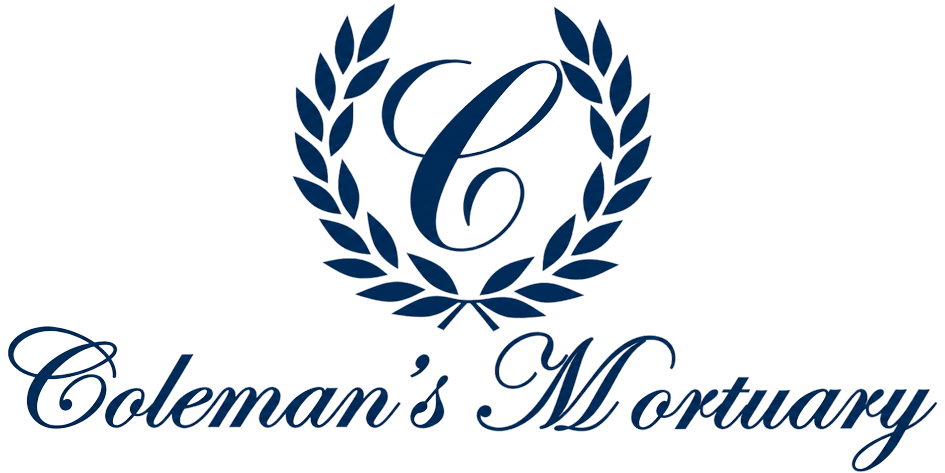 Logo for Coleman&rsquo;s Mortuary with a navy laurel wreath and cursive &ldquo;C&rdquo; on a white background
