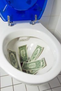 Money in Toilet — Lisle, IL – Jim Dhamer Plumbing and Sewer, Inc. Money in Toilet — Lisle, IL – Jim Dhamer Plumbing and Sewer, Inc.