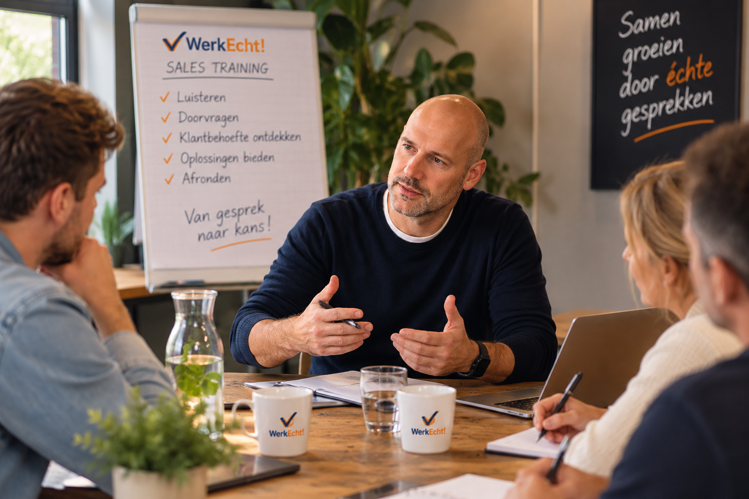 Leidinggevende in gesprek met medewerker over spanning en dreigend verzuim op het werk
