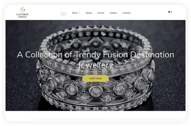 Website homepage showcasing a diamond ring with the text