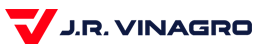 J.R. Vinagro logo in red and blue text with stylized red emblem