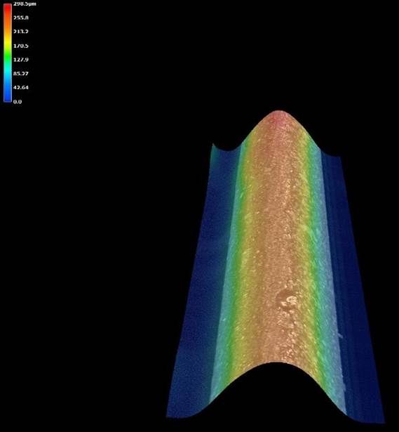 Keyence 3D height map of a ground 300mm wafer edge