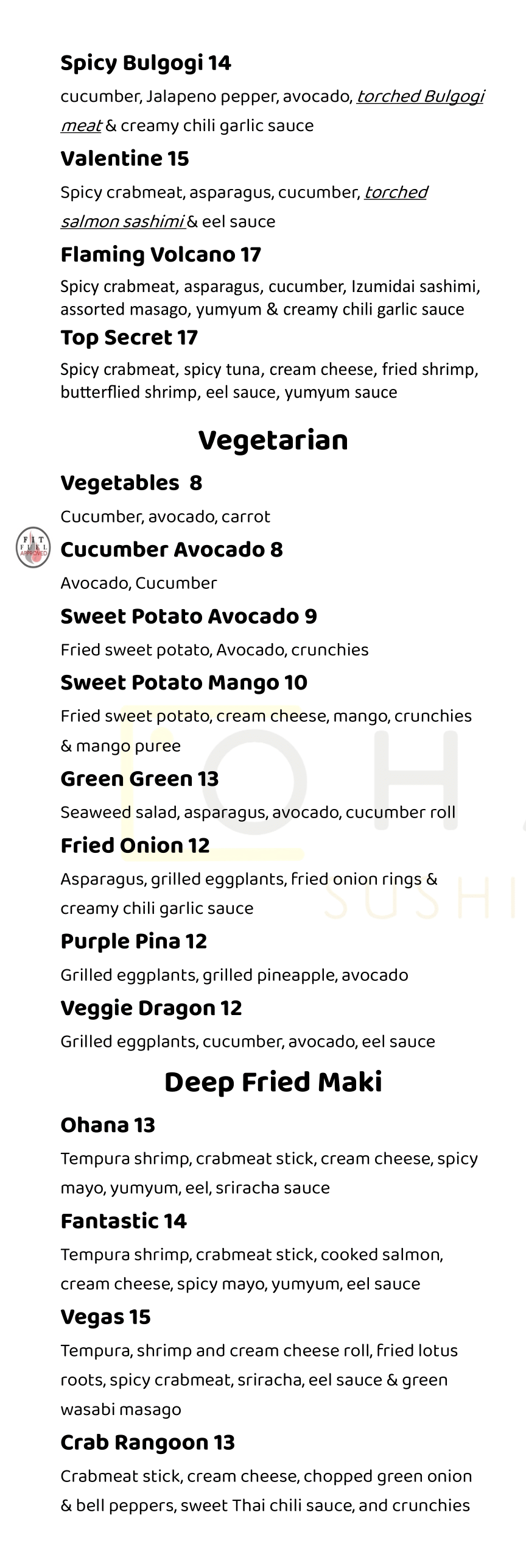 Menu Ohana Hawaiian Grill & Bar Jasper, IN and French Lick, IN