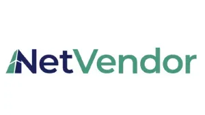 NetVendor logo in blue and green text with a stylized teal triangle icon