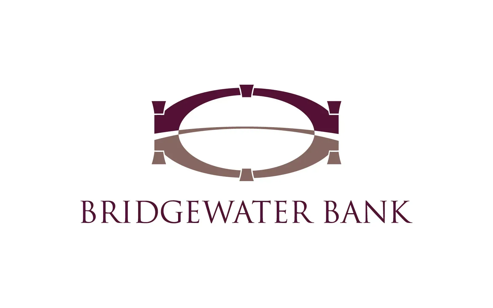 Bridgewater Bank logo with maroon stylized bridge icon and text on white background