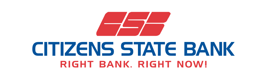 Citizens State Bank logo with red emblem and slogan “Right Bank. Right Now!”