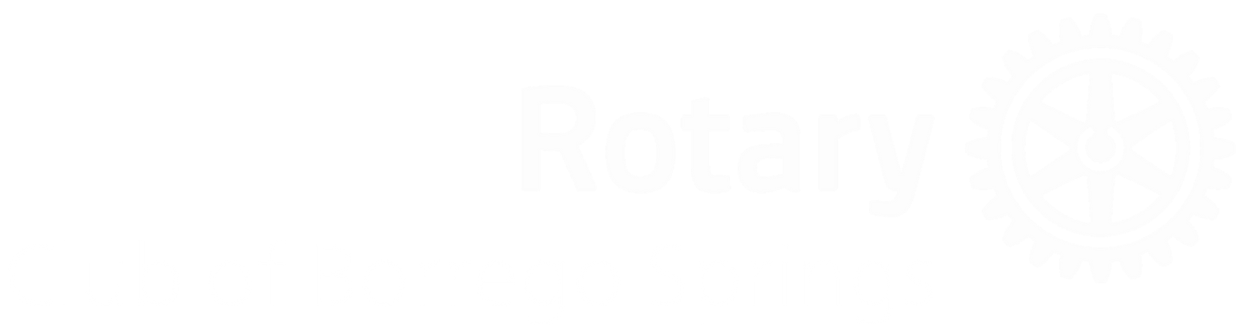 The white-on-transparent Rotary International logo, featuring its signature gear-shaped emblem and the word