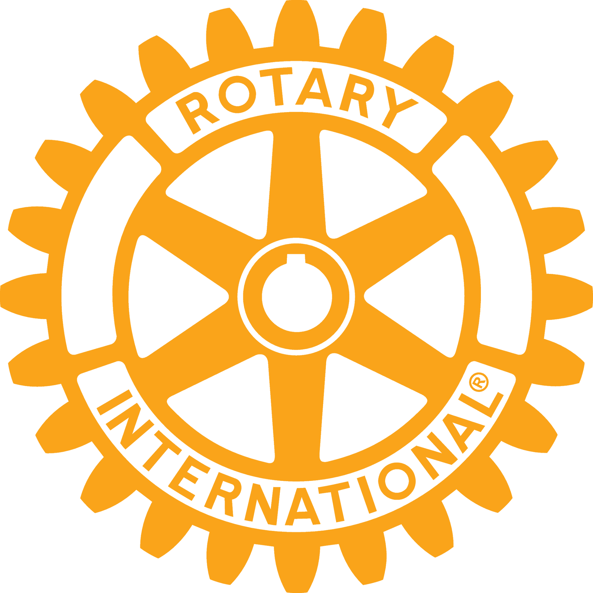 The yellow and white Rotary International gear logo, featuring a six-spoked wheel with 24 teeth.