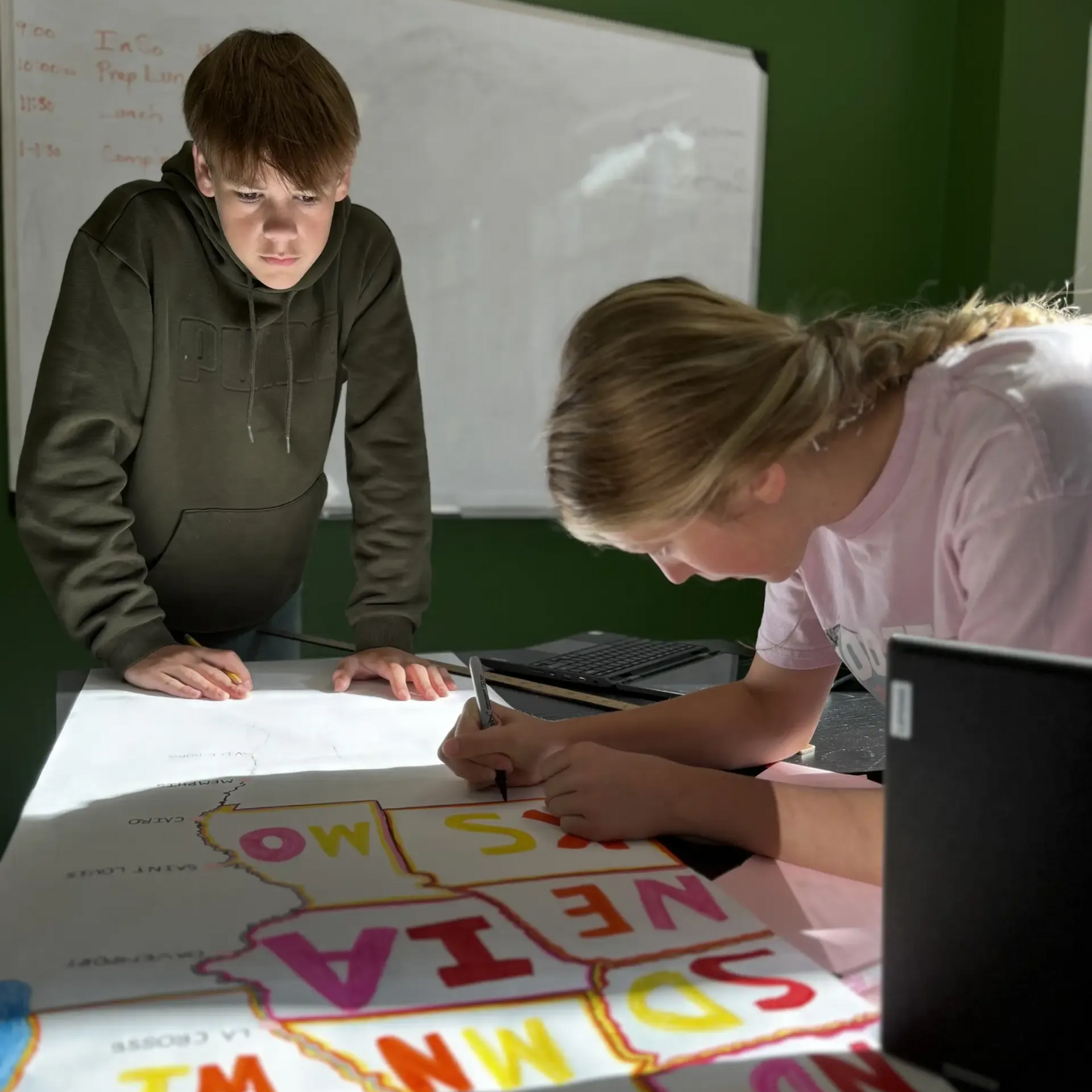 Montessori students working in the classroom