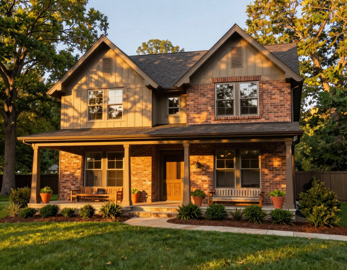 Well-maintained Middle Tennessee residential home with manicured front porch