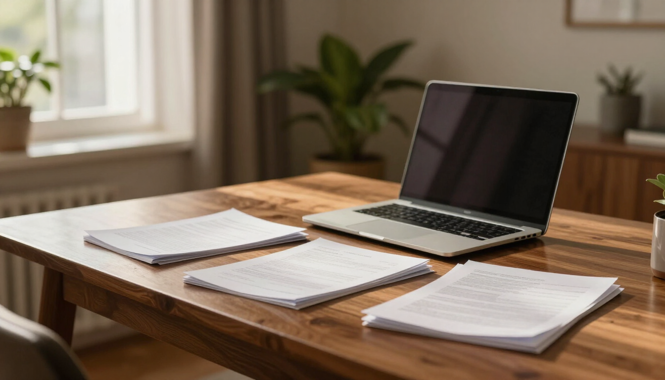 Professional home office setting evoking warmth and professionalism