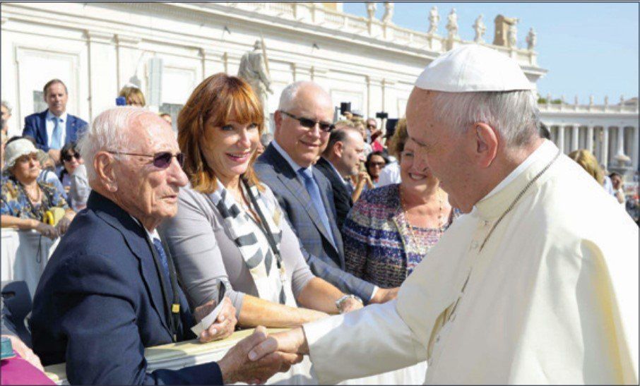Ohio Members Chapter trip to Rome and Vatican City, members Mrs. Rusty Greene and Mr. Jim Micale have audience with Pope Francis