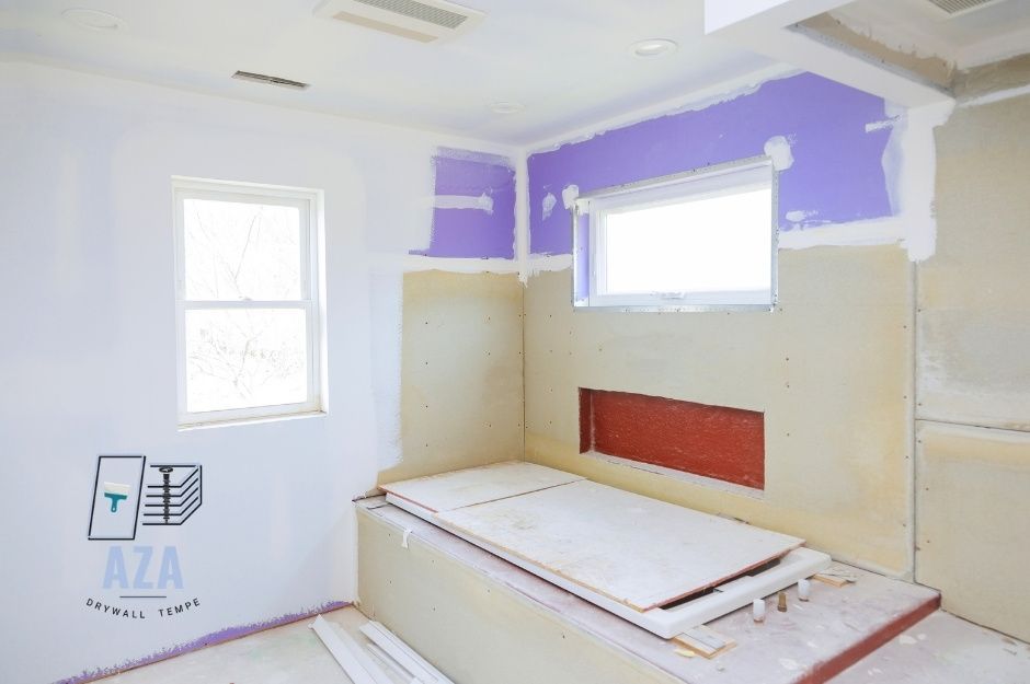 Recently put up drywall in bathroom sheetrock installation project in the neighborhood of Ntna-College, Tempe, AZ.
