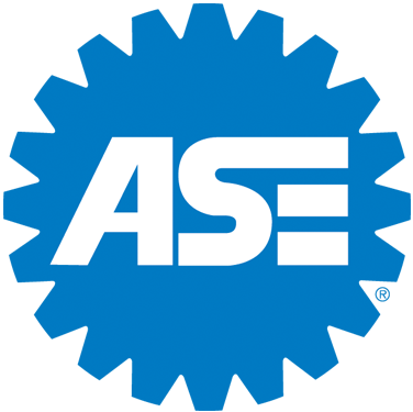 ASE logo: blue gear shape with white letters “ASE.”
