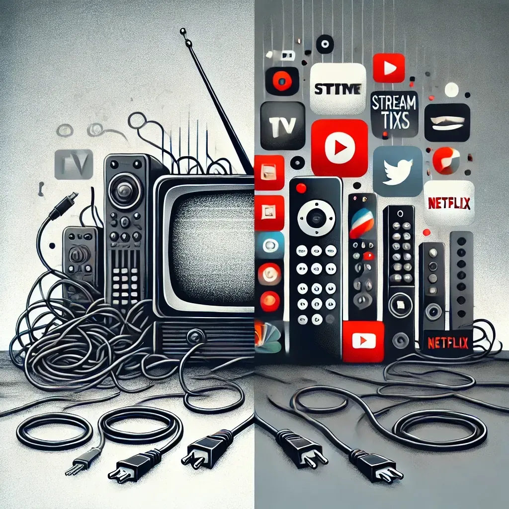 Illustration depicting the decline of cable TV. Modern streaming services emerge as the Best streami