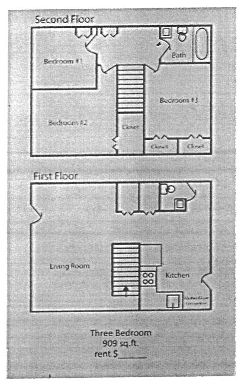 Floor Plan: 3 Bed · 1.5 Bath · 909 SQ. FT.