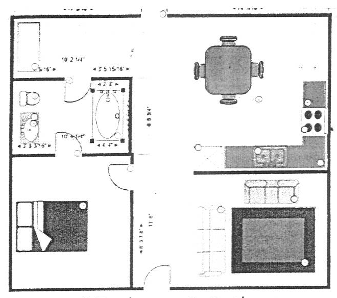 Floor Plan: 1 Bed · 1 Bath · 645 SQ. FT.