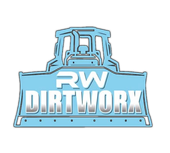 Blue RW DirtWorx logo with a bulldozer graphic and bold white text