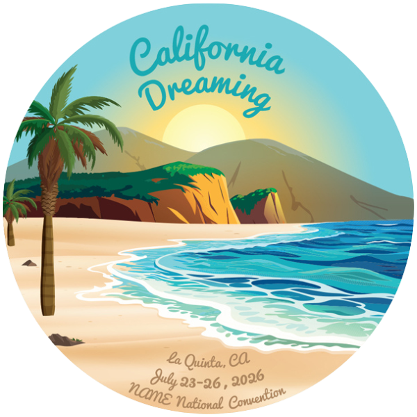 California Dreaming beach poster with palm trees, cliffs, turquoise waves, and sunset sky