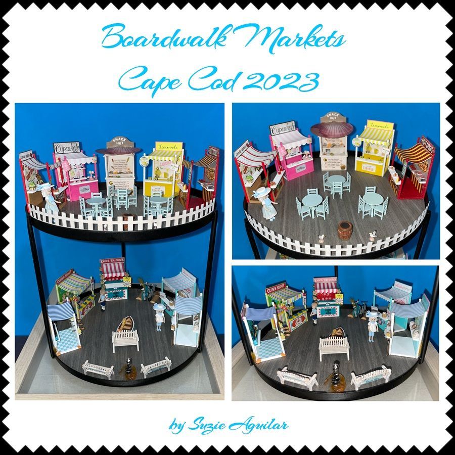 Boardwalk Markets Cape Cod 2023 collage of miniature seaside market displays in bright colors