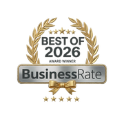 BusinessRate “Best of 2026” award badge with gold laurel wreath and stars