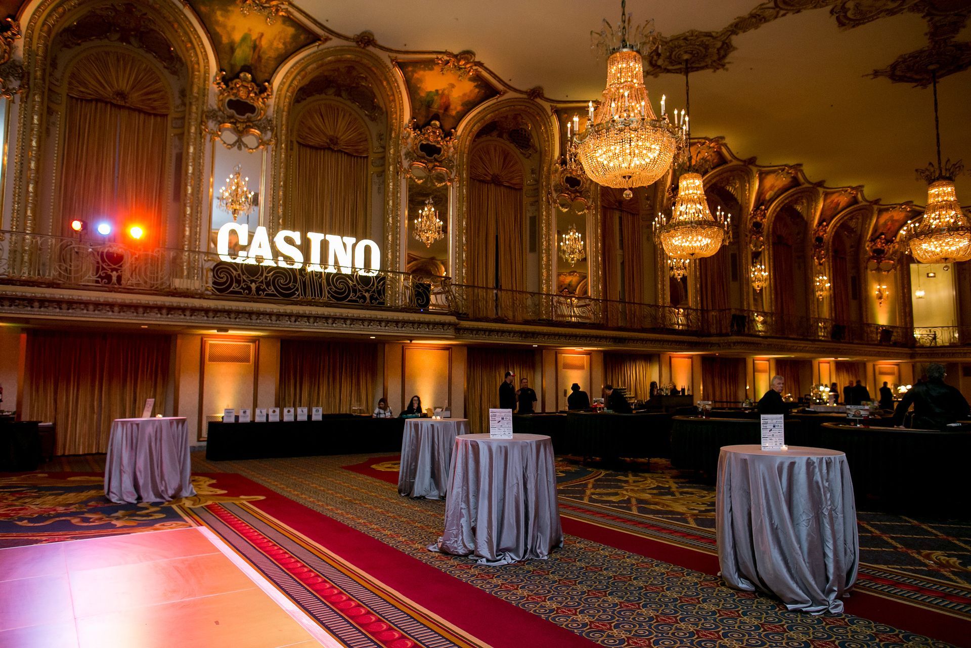 Casino Night Fundraiser with a Lit Marquee Casino Sign by Party Time Events 