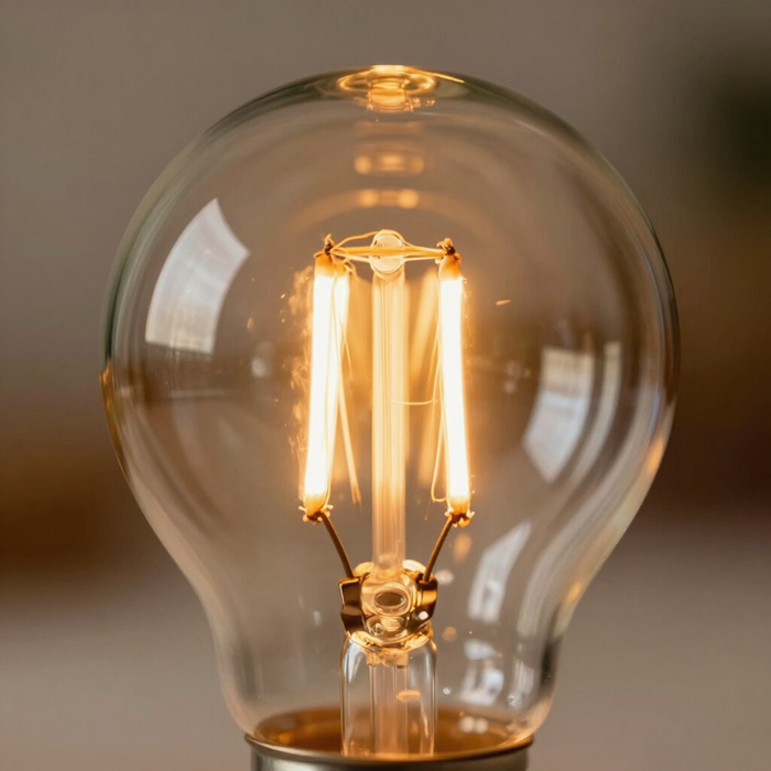 Lampadina LED accesa con filamento interno ben visibile