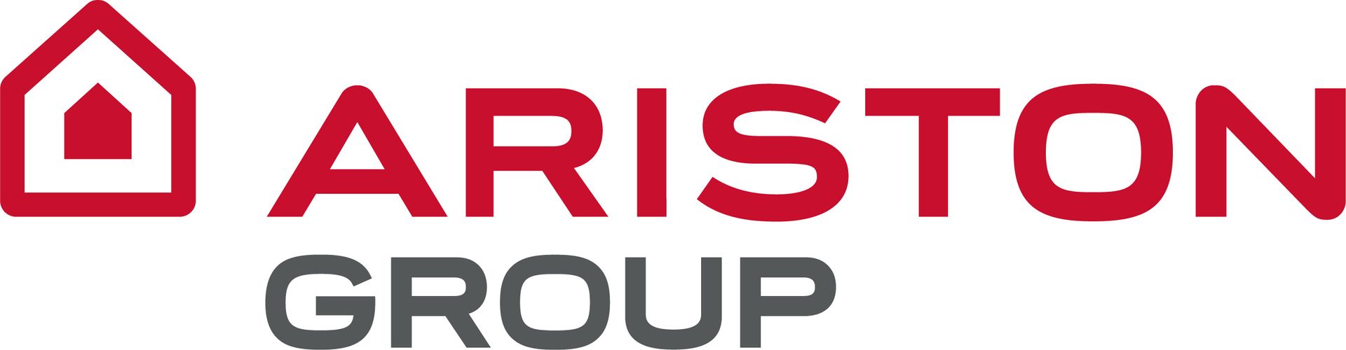 Logo del Gruppo Ariston con icona di una casa rossa e testo rosso e grigio su sfondo bianco.