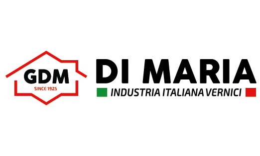 Loghi GDM e DI MARIA con contorno di una casa rossa e dettagli del tricolore italiano su sfondo bianco.