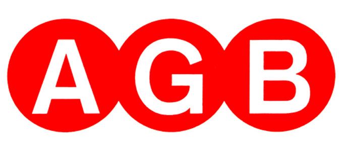 Logo AGB rosso in lettere bianche all'interno di tre cerchi rossi sovrapposti.
