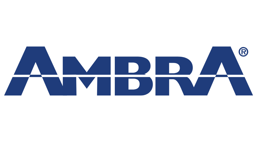 Logo AMBRA in blu scuro su sfondo bianco.