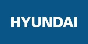 Logo Hyundai in bianco su sfondo blu