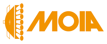 Logo arancione di MOIA con un'icona stilizzata di un autobus e testo in grassetto su sfondo bianco.
