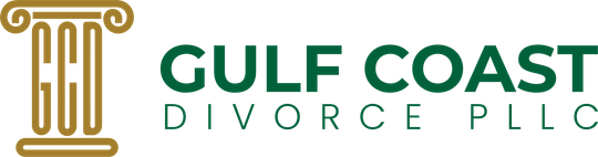 The logo for Gulf Coast Divorce PLLC is green and gold.