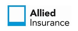 A logo for allied insurance with a blue square in the middle.