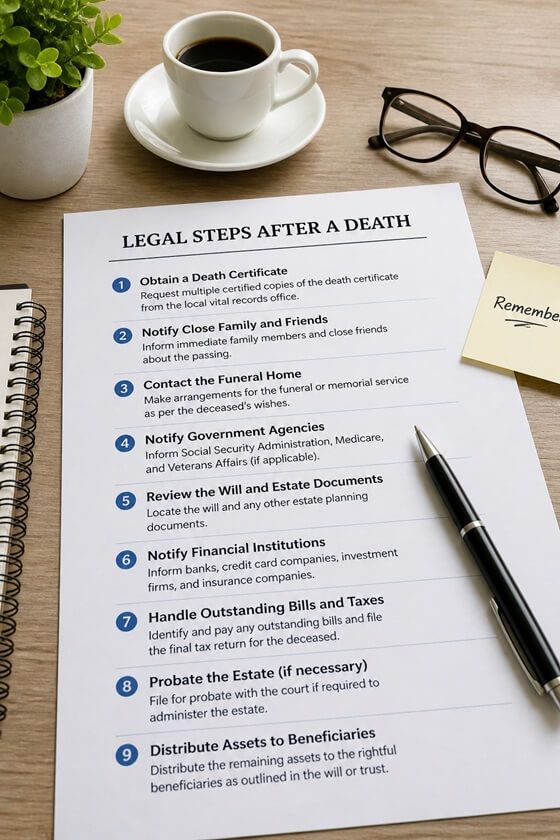 legal steps after a death has occurred in North Riverside, IL