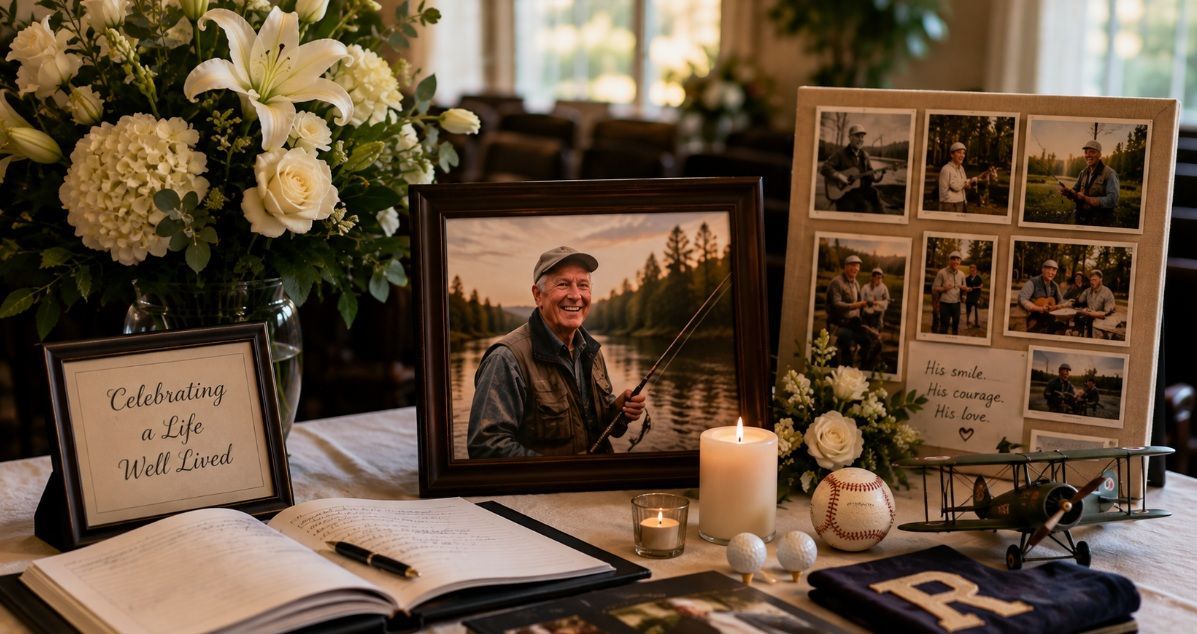 Personalized memorial tribute at a funeral home in Riverside, IL.