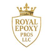 Gold crown and shield logo reading &ldquo;Royal Epoxy Pros LLC&rdquo;