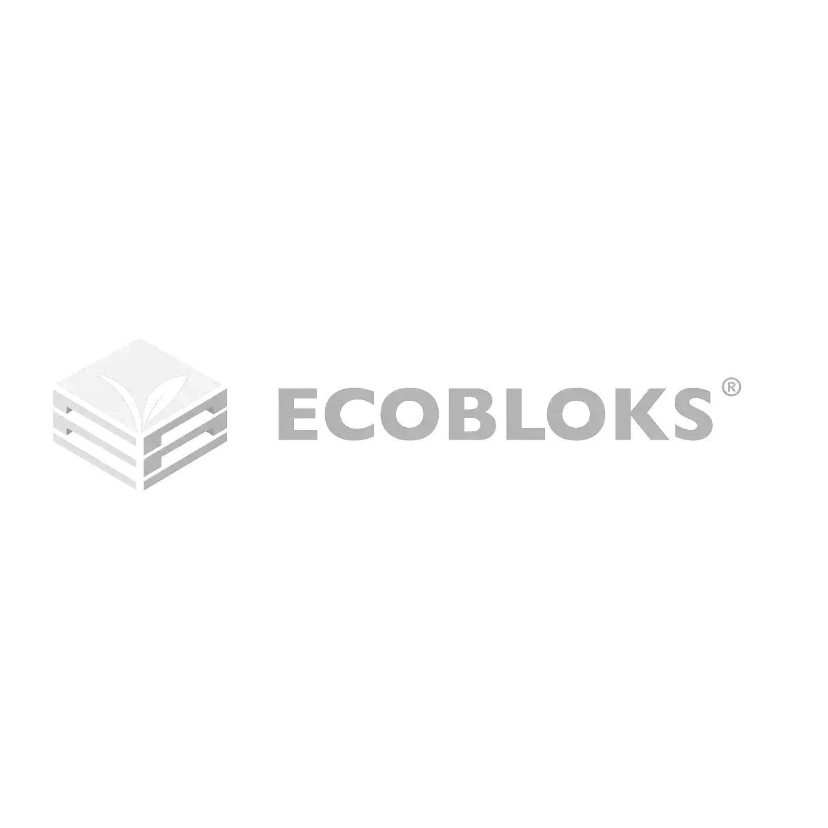 Logo: Gray block with a leaf graphic, 