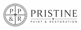 PRISTINE Paint & Restoration logo with circular P&R monogram in black and gray