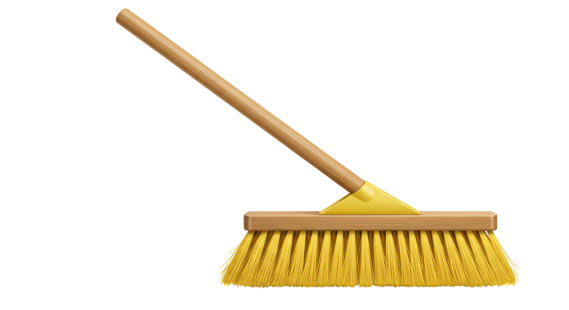 Yellow push broom with wooden handle on a white background