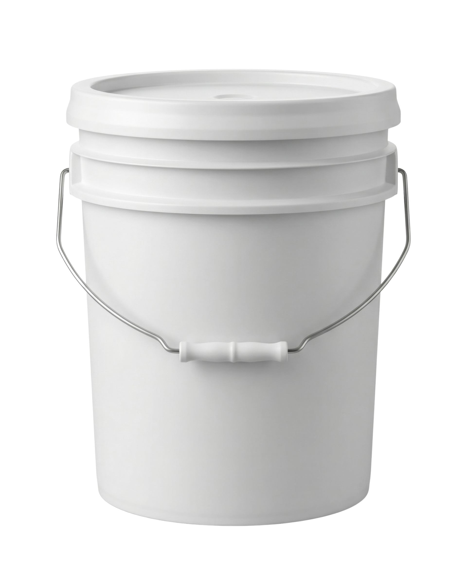 White plastic bucket with a metal handle and lid