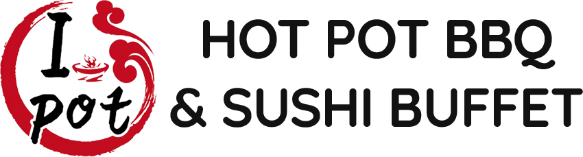 Hot Pot BBQ & Sushi Buffet logo with red circular pot icon and black text on white background