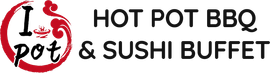 Hot Pot BBQ & Sushi Buffet logo with red circular pot icon and black text on white background