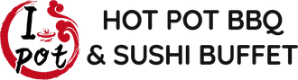Hot Pot BBQ & Sushi Buffet logo with red circular pot icon and black text on white background