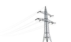 A black and white drawing of a power tower on a white background.