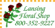 Lansing Floral Shop sign with red roses and green text, including phone number 800-352-9227