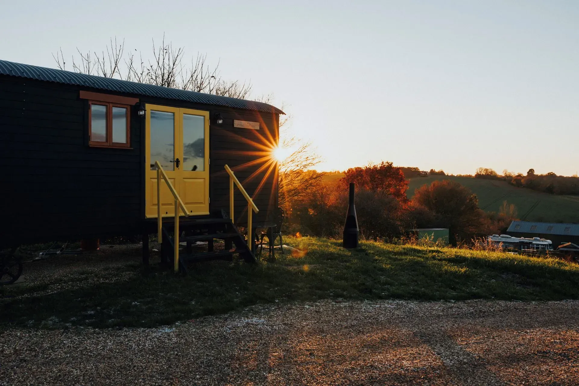 Shepherds hut at sun down