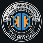 DK Home Improvements & Handyman logo: Circular design with the company name, tagline, and a blue and orange emblem.