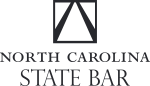The north carolina state bar logo is black and white.